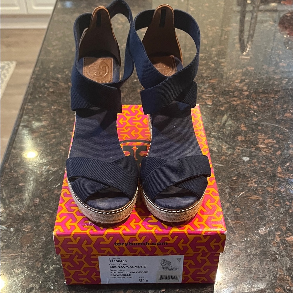 Tory Burch Black Espadrille Wedges